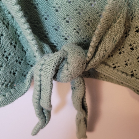 Christopher and Banks Green Crochet Y2K Tie Front Cardigan Size Large - Picture 5 of 8